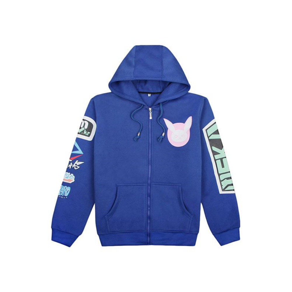 Overwatch D.va Song hana fleece zip-up Hoodie hooded Sweatshirt Blue