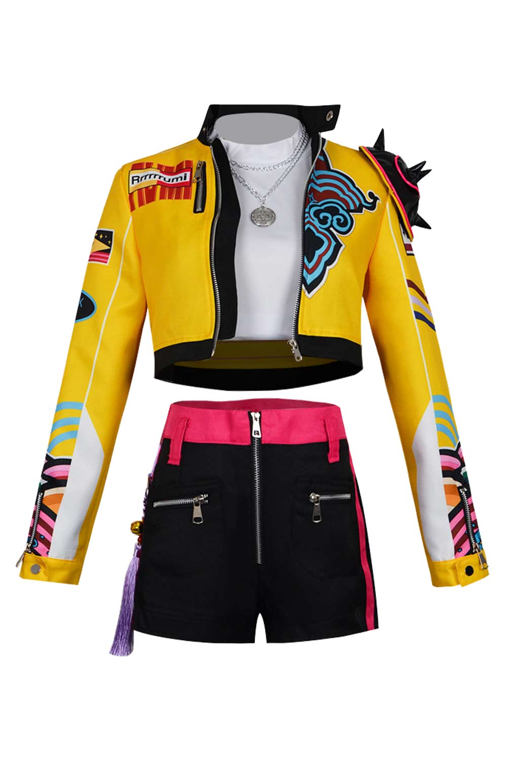 Kpop Demon Hunters Costume Rumi Cosplay Yellow Jacket Black Short Set Outfit For Adult Female Halloween Carnival Suit