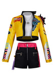 Kpop Demon Hunters Costume Rumi Cosplay Yellow Jacket Black Short Set Outfit For Adult Female Halloween Carnival Suit