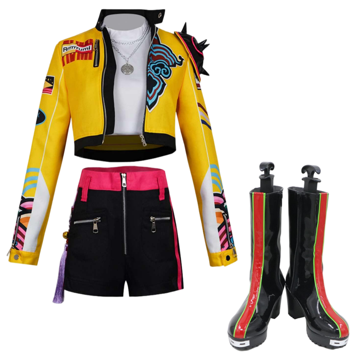 Kpop Demon Hunters Costume Rumi Cosplay Yellow Jacket Black Short Set Outfit For Adult Female Halloween Carnival Suit