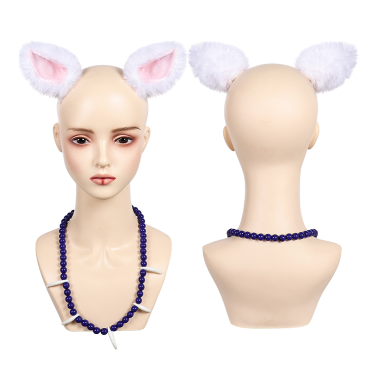 Pink Ears Necklace Set Cosplay Unisex Accessory Halloween Carnival Party Props Accessories