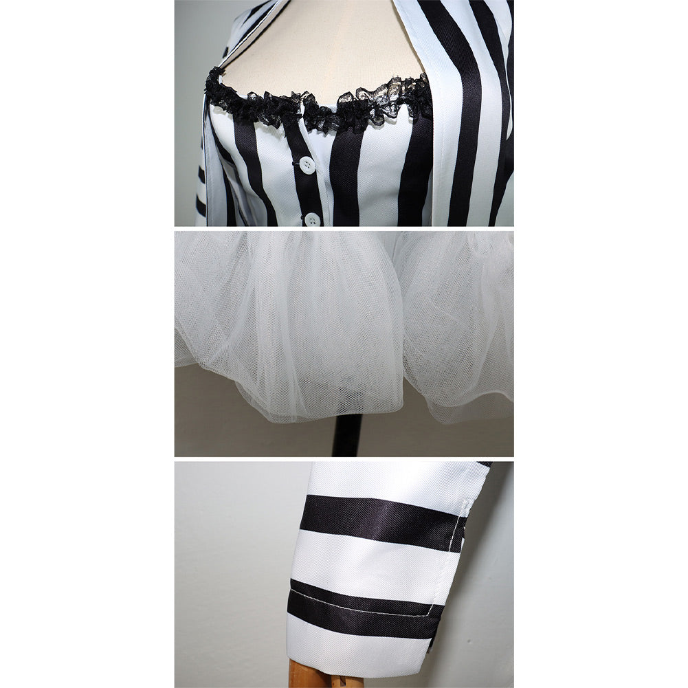 Beetlejuice Lydia Striped Suit Dress Cosplay Costume Outfits Halloween Carnival Suit