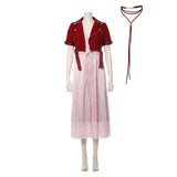 Final Fantasy Costume Aerith Cosplay For Adult Female Red Coat White DressHalloween Carnival Suit