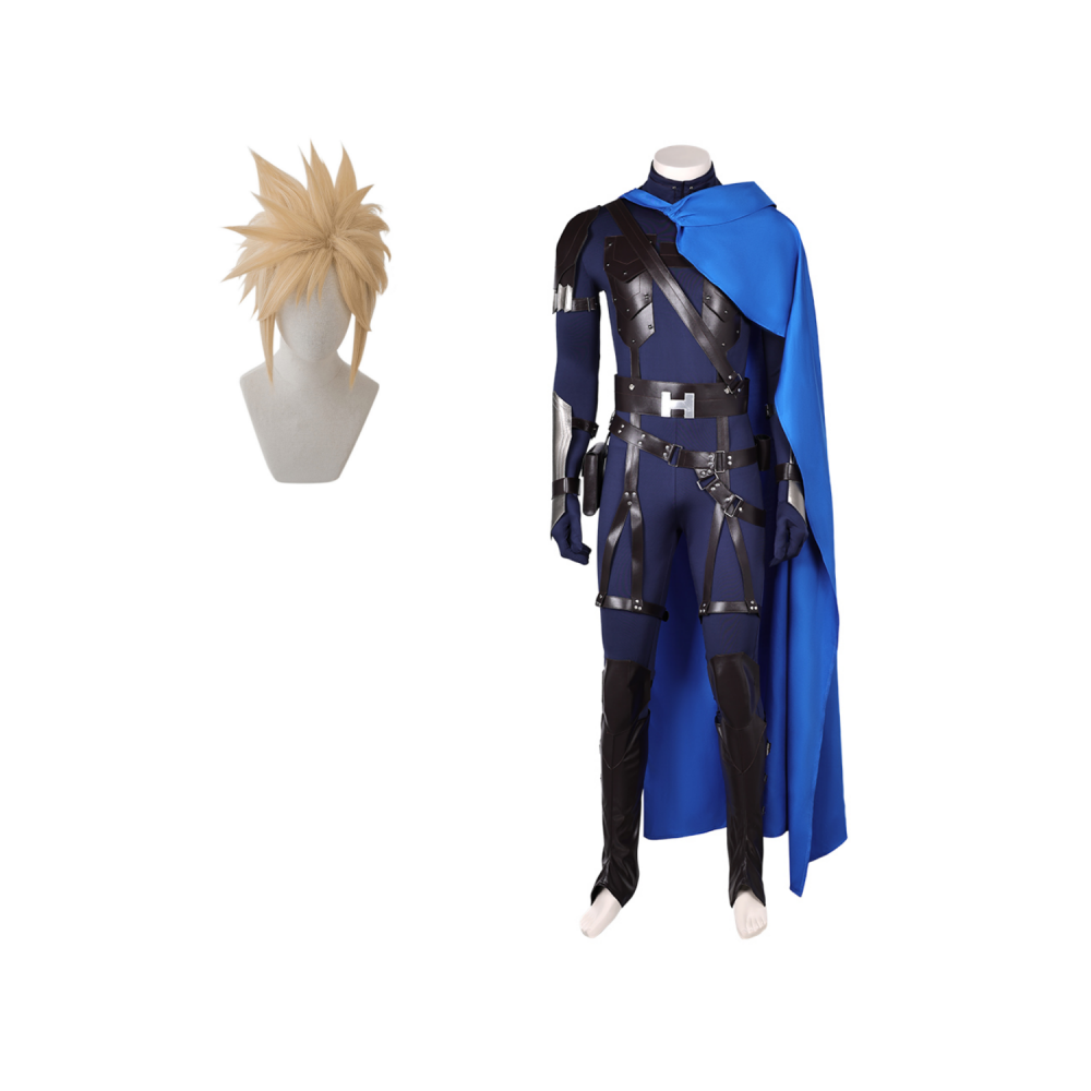 Final Fantasy VII Rebirth Cloud Strife Blue and Black Combat Suit Set Cosplay Costume Outfits Halloween Carnival Suit