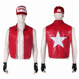 Tekken Costume Terry Bogard Cosplay Red Coat Gloves Hat Set For Adult Male Halloween Carnival Suit
