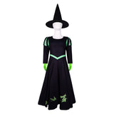 Kid Elphaba Cosplay Costume Black Dress Halloween Carnival Suit
