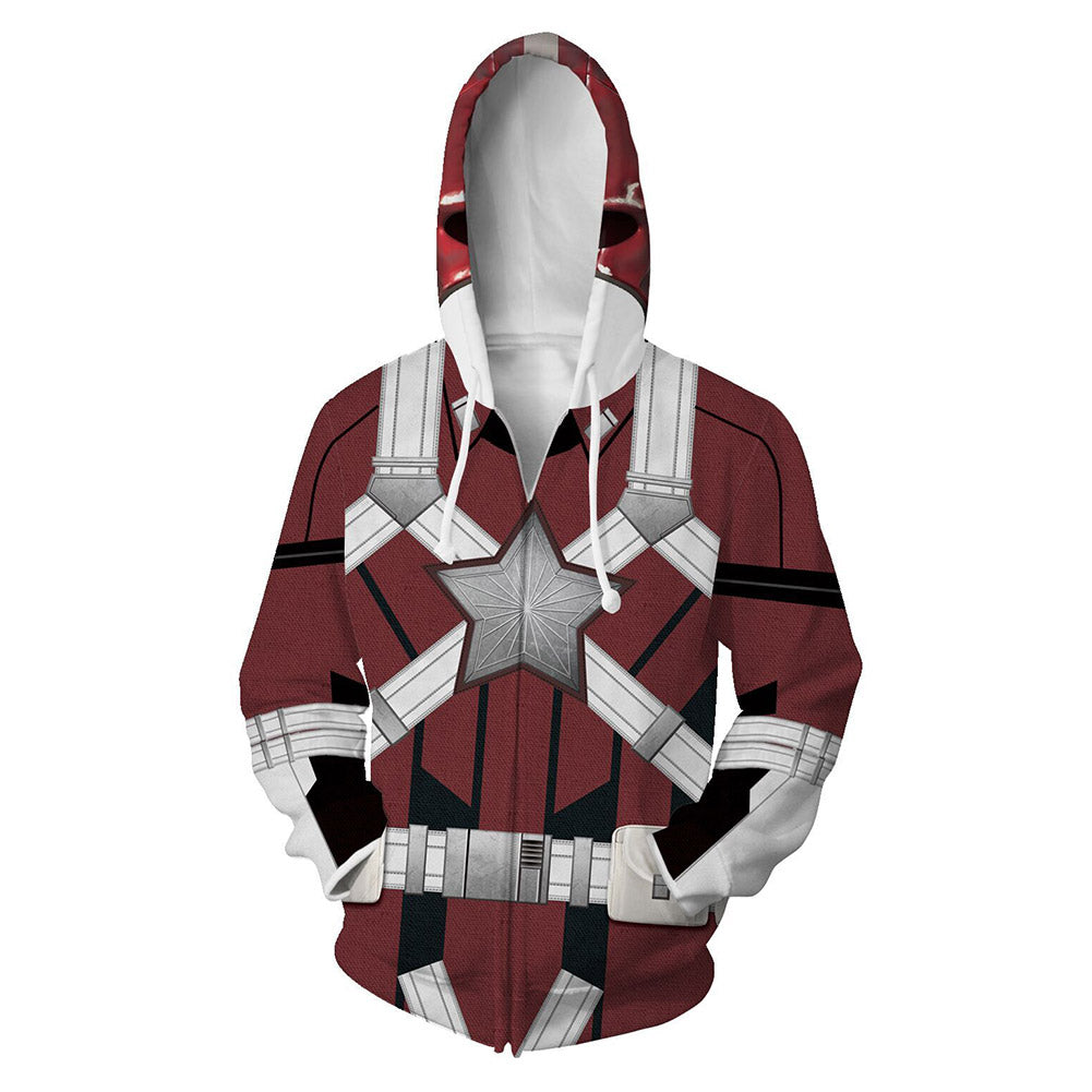 Red Guardian Print Hoodie Adult Zipper Jacket Sweatshirt Black Widow