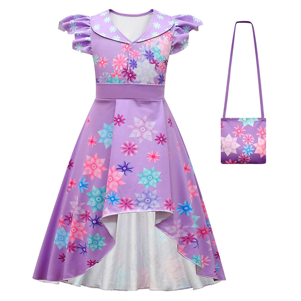 Kids Girls Encanto Isabela Dress Bag Cosplay Costume Outfits Halloween Carnival Suit