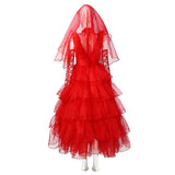 Beetle Juice Lydia Cosplay Costume Red Wedding Dress Outfits Halloween Carnival Suit