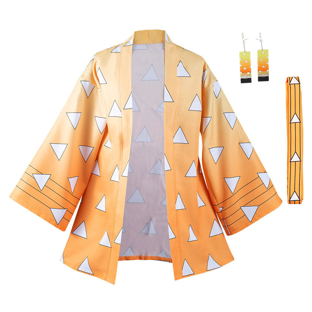 KNY Agatsuma Zenitsu Cosplay Costumes For Adult Male Halloween Carnival Suit With Earrings Belt