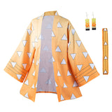 KNY Agatsuma Zenitsu Cosplay Costumes For Adult Male Halloween Carnival Suit With Earrings Belt