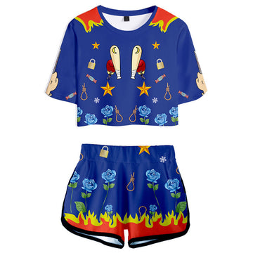 Birds of Prey Harley Quinn Cosplay Costume Women Crop Top Shorts Two Piece Sets