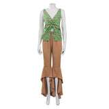 1970s Retro Vintage Hippie Drawstring Lace Up Ruffle Shirt Pants Outfits Halloween Carnival Suit