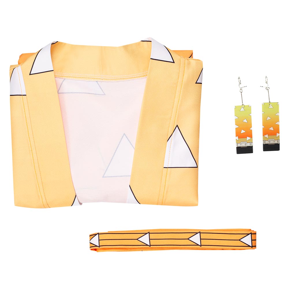 KNY Agatsuma Zenitsu Cosplay Costumes For Adult Male Halloween Carnival Suit With Earrings Belt