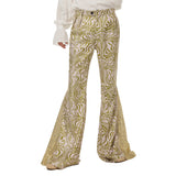 1970s Retro Vintage Disco Mid Waist Bell Bottom Super Flares Long Pants Printed Trousers Jazz Dance  Halloween Carnival Suit