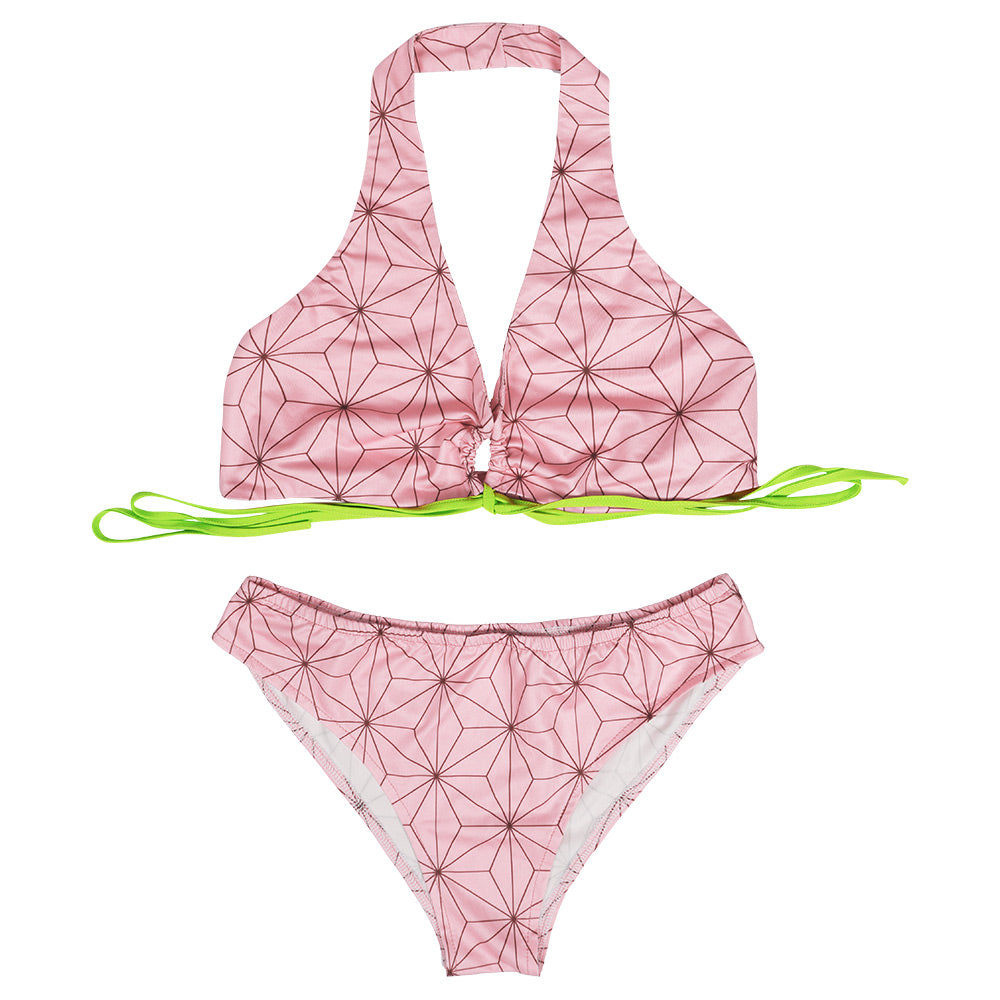 Demon Slayer Kamado Nezuko Swimsuit Cosplay Costume Two-Piece Swimwear Outfits Halloween Carnival Suit