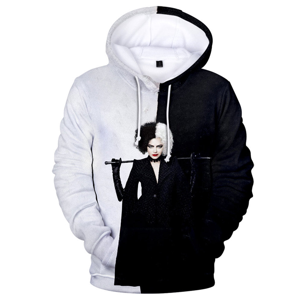 Cruella Cosplay Hoodie 3D Print Adult Sweatshirt Casual Streetwear Pullover