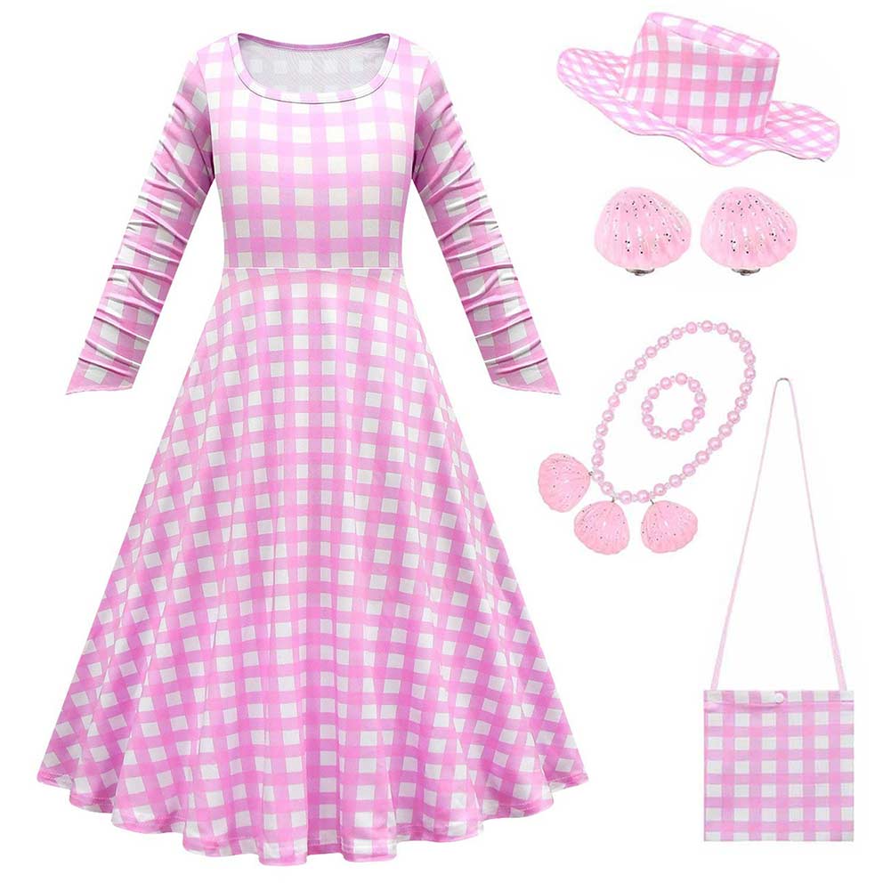 Barbie 2023 Kids Children Girls Cosplay Costume Pink Long Seeve Cape Outfits Halloween Carnival Suit