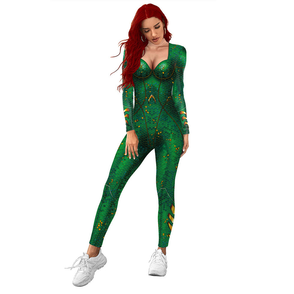 Aquaman Queen of Atlantis Mera Movie Character Cosplay Green Jumpsuit Cosplay Costume
