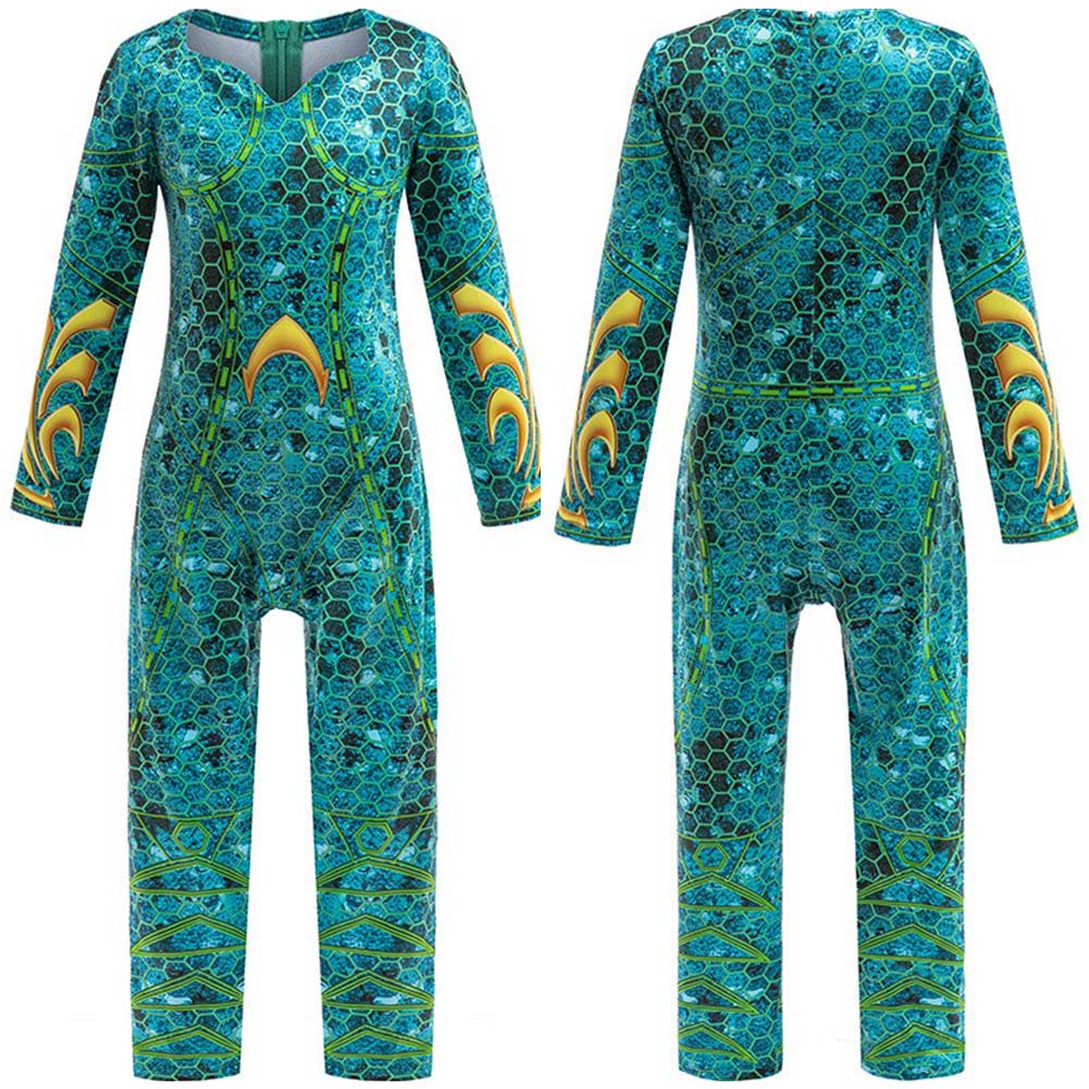 Aquaman Queen of Atlantis Mera Movie Character Kids Children Green Jumpsuit Cosplay Costume