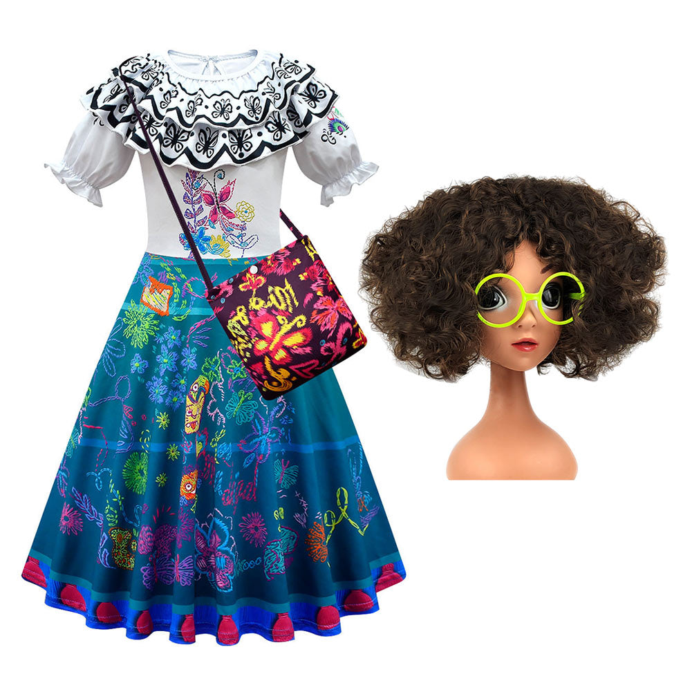 Encanto Mirabel Cosplay Costume Dress Wig Bag Outfits Halloween Carnival Suit