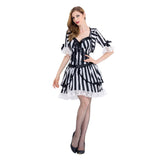 Beetlejuice Cosplay Costume Women Black And White Striped Dress Halloween Carnival