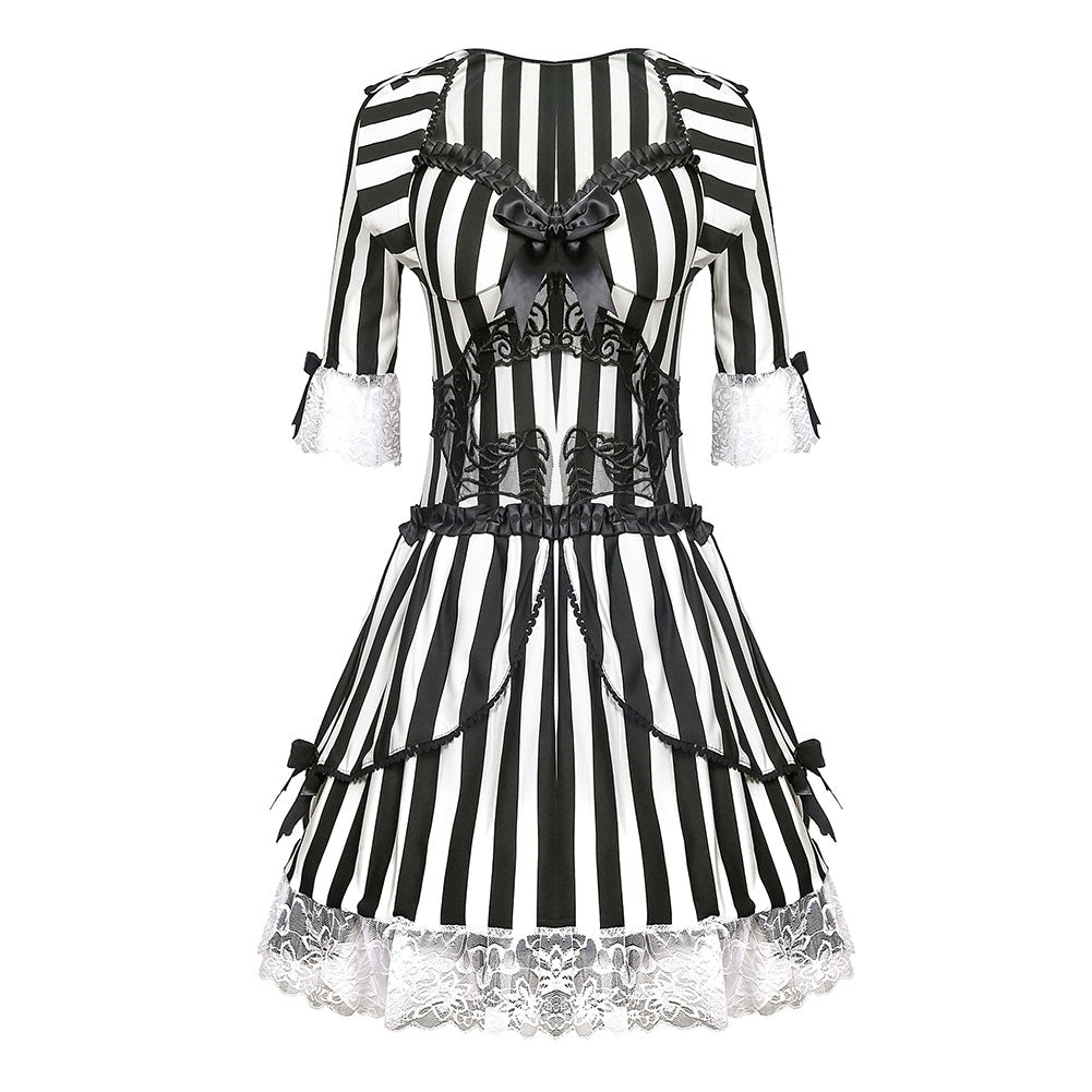 Beetlejuice Cosplay Costume Women Black And White Striped Dress Halloween Carnival