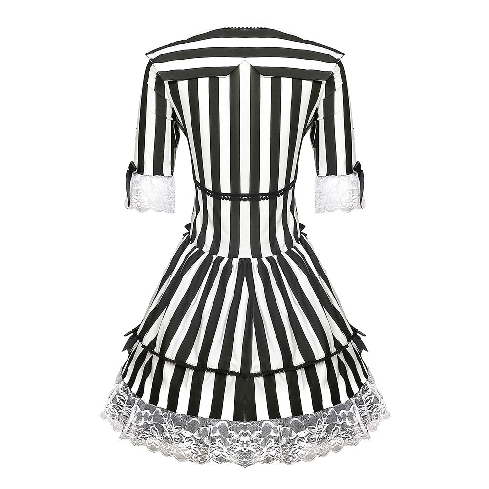 Beetlejuice Cosplay Costume Women Black And White Striped Dress Halloween Carnival