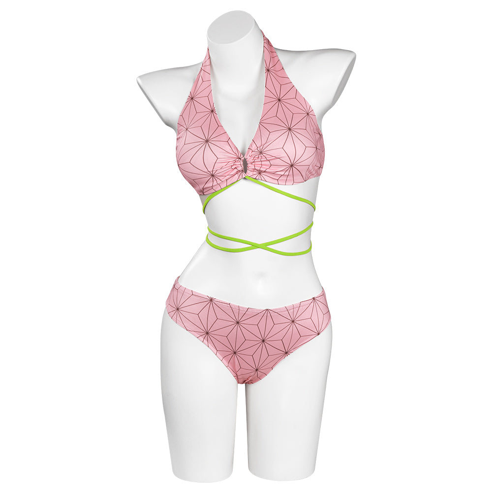 Demon Slayer Kamado Nezuko Swimsuit Cosplay Costume Two-Piece Swimwear Outfits Halloween Carnival Suit