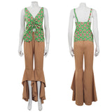 1970s Retro Vintage Hippie Drawstring Lace Up Ruffle Shirt Pants Outfits Halloween Carnival Suit