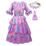 Kids Girls Encanto Isabela Cosplay Costume Dress Bag Headband Outfits Halloween Carnival Suit