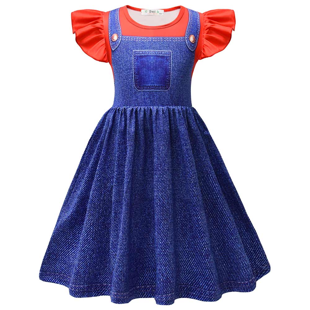 Kids Girls Mario Cosplay Costume Dress Halloween Carnival Party Disguise Suit