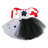 Girls Cruella De Vil Cosplay Costume Kids Children Mesh Tutu Dress Headband OutfitsHalloween Carnival Suit