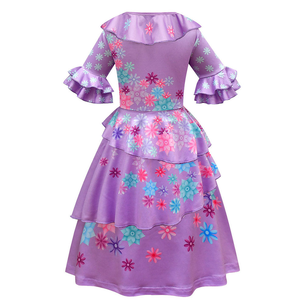 Kids Girls Encanto Isabela Cosplay Costume Dress Bag Headband Outfits Halloween Carnival Suit