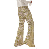 1970s Retro Vintage Disco Mid Waist Bell Bottom Super Flares Long Pants Printed Trousers Jazz Dance  Halloween Carnival Suit