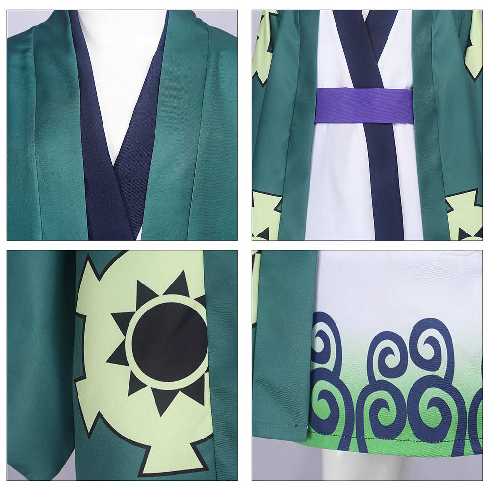 One Piece Roronoa Zoro Wano Country Arc Kimono Kids Children Cosplay Costume Outfits Halloween Carnival Suit