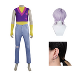 Mystery Saja Cosplay Purple Top Trousers Set For Adult Man Halloween Carnival Suit Costume