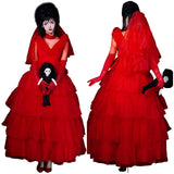 Beetlejuice Lydia Cosplay Costume Red Wedding Dress Outfits Halloween Carnival Suit