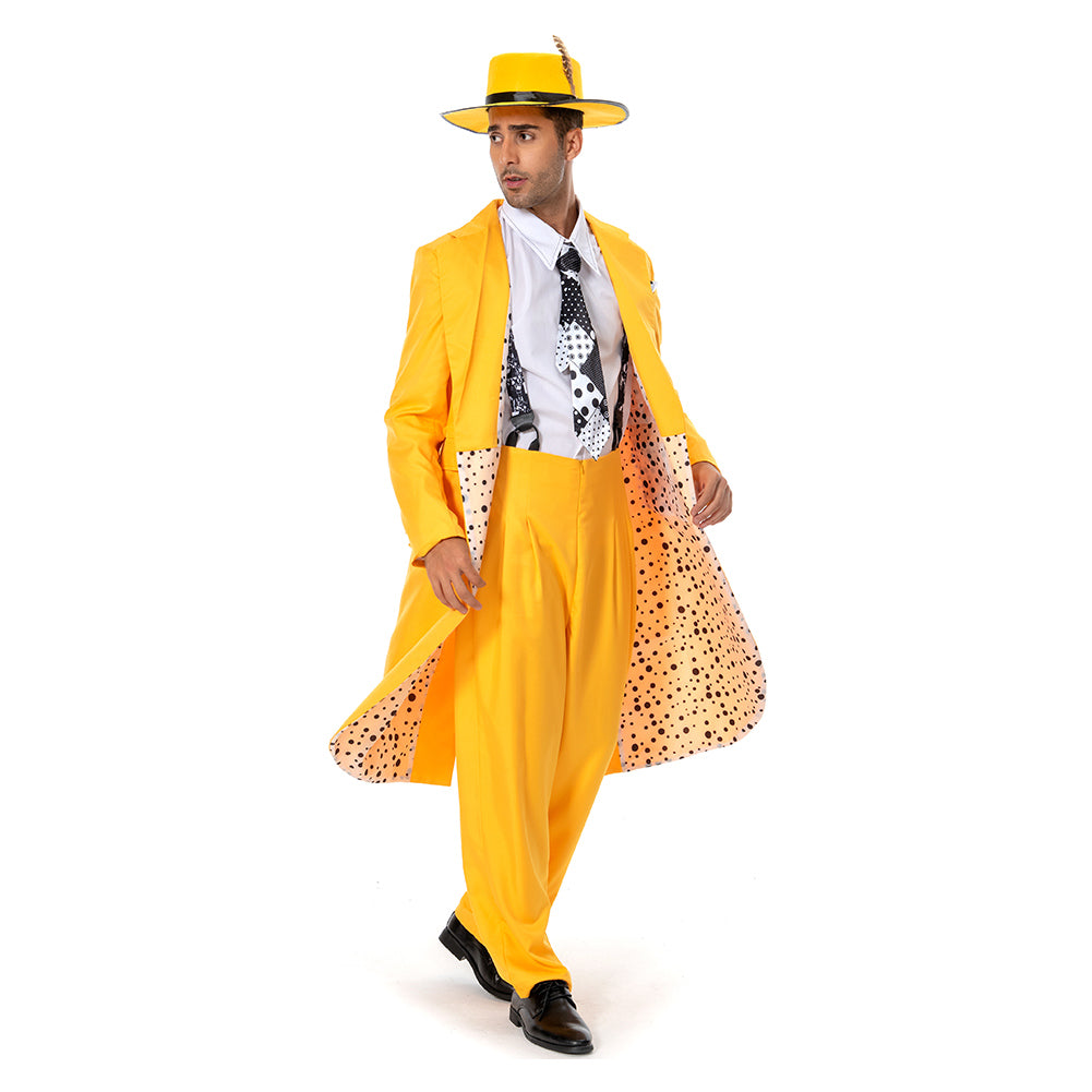 The Mask Jim Carrey Yellow Suit Cosplay Costume Men Uniform Outfit Halloween Carnival Costume