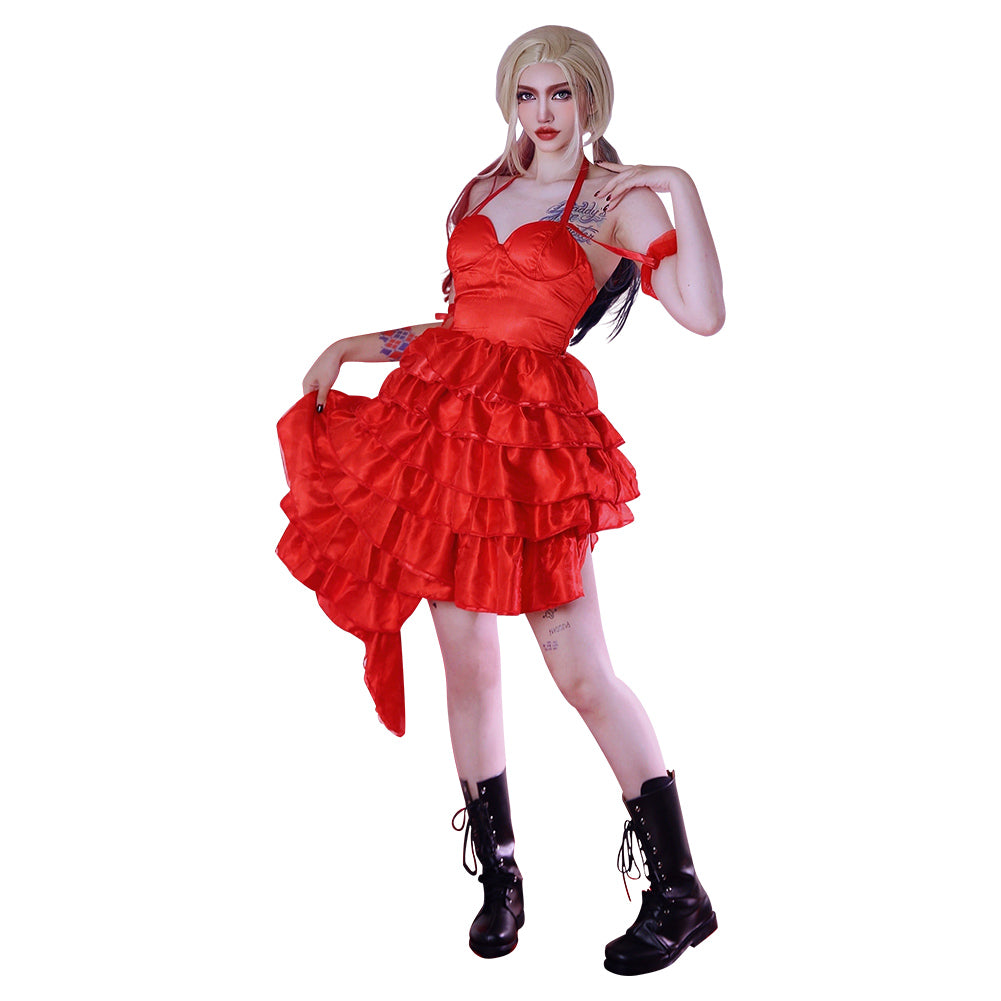 Suicide Squad Harley Quinn Costume Red Dress Halloween Carnival Outfit-n