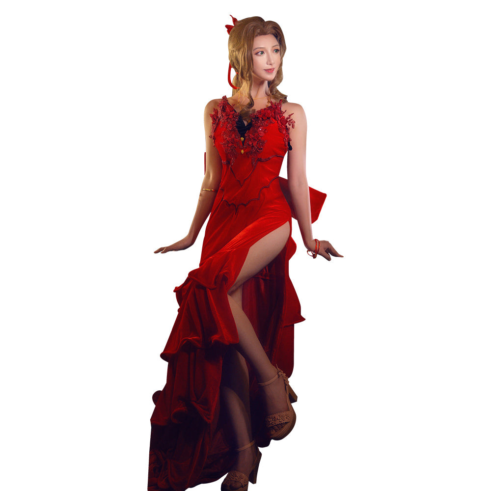 Final Fantasy VII Remake Red Party Dress Aerith Aeris Gainsborough Halloween Cosplay Costume