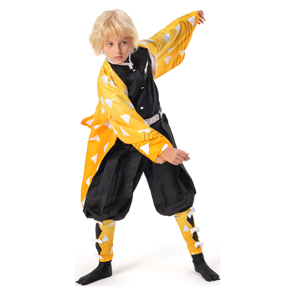 Agatsuma Zenitsu Demon Slayer Kimetsu no Yaiba Kids Children Uniform Outfits Cosplay Costume