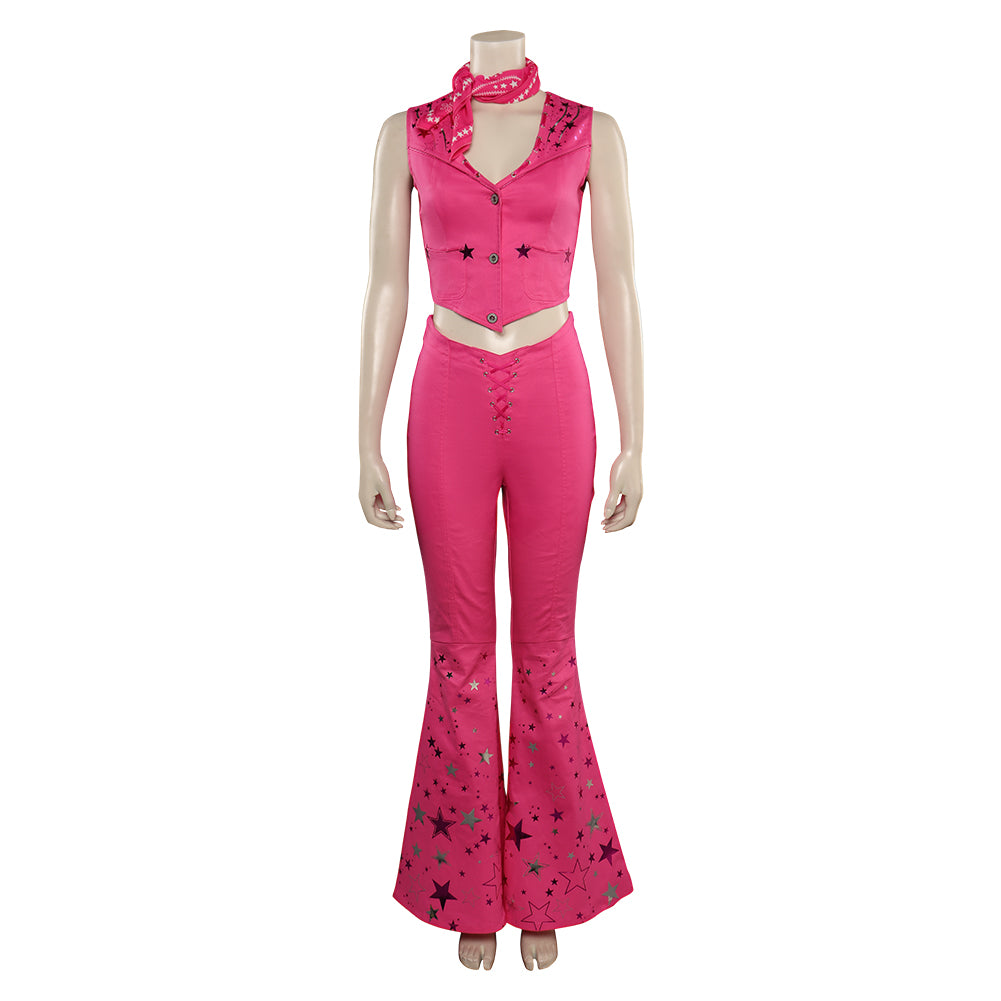 Barbie 2023 Pink Cowgirl Star-Covered Flared Pants Cosplay Costume