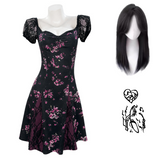 Obsession Nikki Women Black Printed Dress Cosplay Costume Halloween Carnival Party Suit