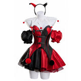 Female Red and Black Clown Suit Dress Cosplay Costume Halloween Carnival Party Suit