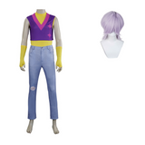 Mystery Saja Cosplay Purple Top Trousers Set For Adult Man Halloween Carnival Suit Costume