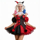 Female Red and Black Clown Suit Dress Cosplay Costume Halloween Carnival Party Suit