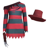 A Nightmare Oan Elm Street Freddy Krueger Red&Black Stripes Cosplay Costume For Halloween Carnival Party Suit