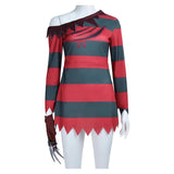 A Nightmare Oan Elm Street Freddy Krueger Red&Black Stripes Cosplay Costume For Halloween Carnival Party Suit
