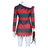 A Nightmare Oan Elm Street Freddy Krueger Red&Black Stripes Cosplay Costume For Halloween Carnival Party Suit